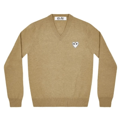 CDG-Play-V-Neck-Pullover-White-Heart-Natural-Series-Camel.png