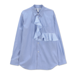 Cdg Stripe Contrast Shirt with Frill Placket - Blue